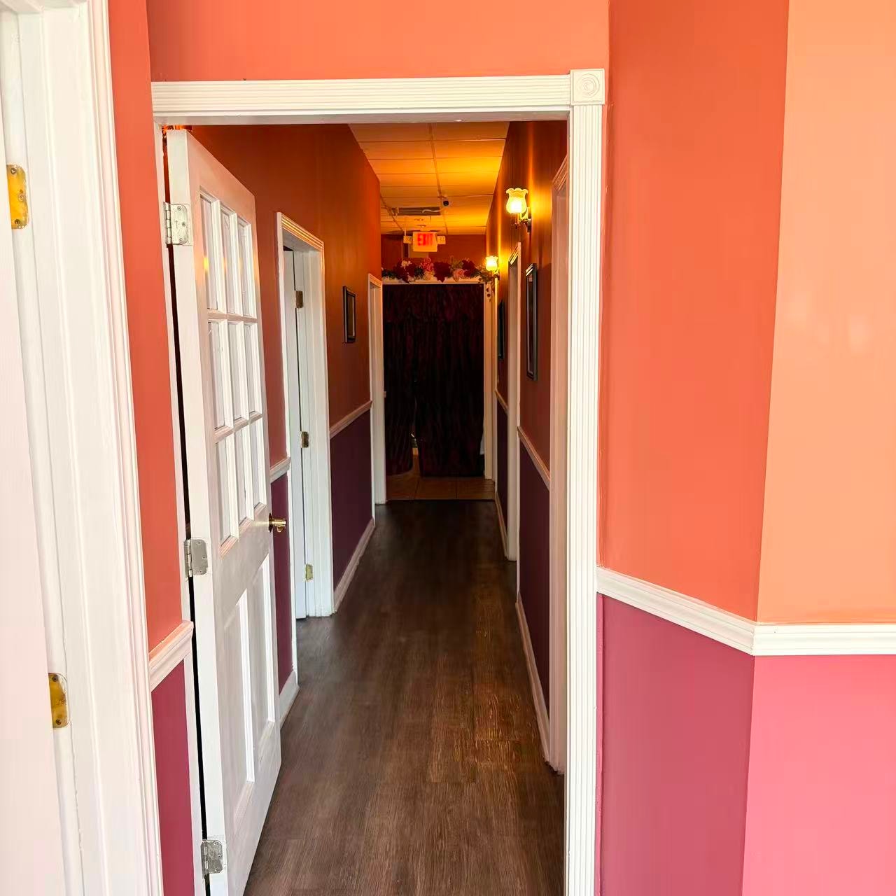 Hallway leading to private massage rooms at Hong Kong Massage & Spa